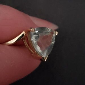 Trilliant cut Aquamarine 10 karat gold ring. 6.75